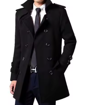 Men's Winter Wool Trench Coat | British Slim Fit Medium Overcoat for Elegance and Comfort